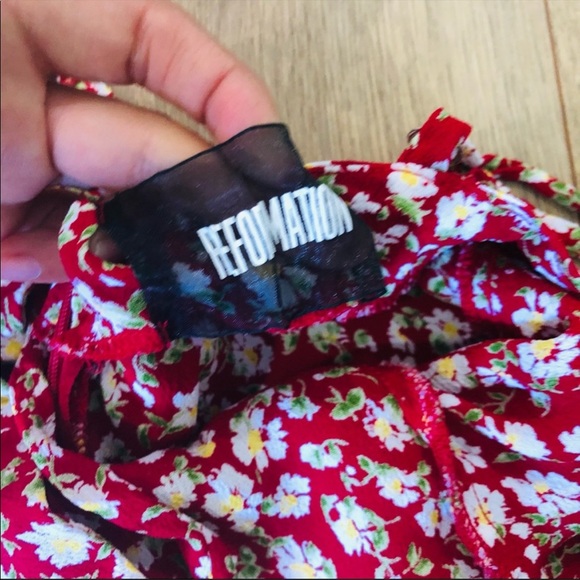 Reformation Doris Floral Mini Dress Red - Picture 8 of 9